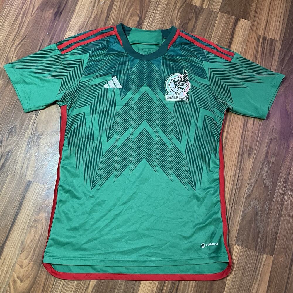 adidas Men’s S Slim Fit Mexico 2022 World Cup Home Futbol Jersey Green Aztec